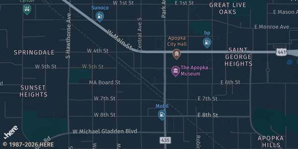 Map showing Apopka Community Center in Apopka, FL.