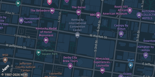 Map showing Kentucky International Convention Center, Halls A–E in Louisville, KY.