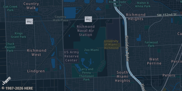 Map of Miami, FL. The exact address of Zoo Miami Florida Room is not known, so the map shows the area rather than a specific building.