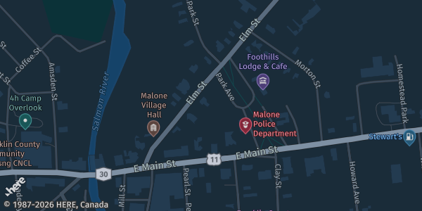 Map showing Knights of Columbus in Malone, NY.