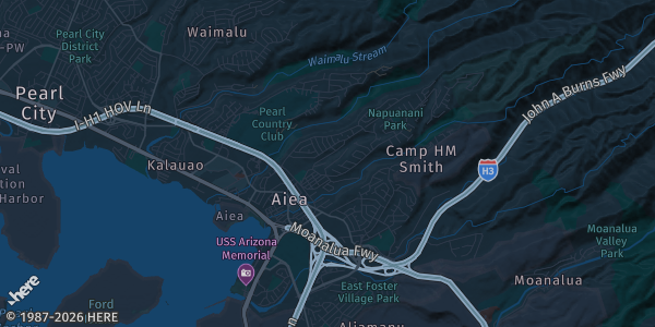 Map of Aiea, HI. The exact address of Aiea High School Gymnasium is not known, so the map shows the area rather than a specific building.