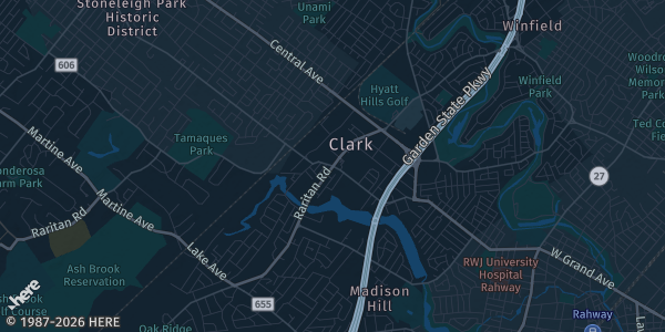 Map of Clark, NJ. The exact address of Clark Recreation Center is not known, so the map shows the area rather than a specific building.