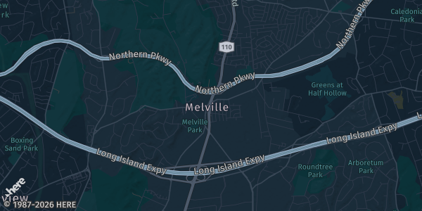 Map of Melville, NY. The exact address of Marriott Melville Long Island is not known, so the map shows the area rather than a specific building.