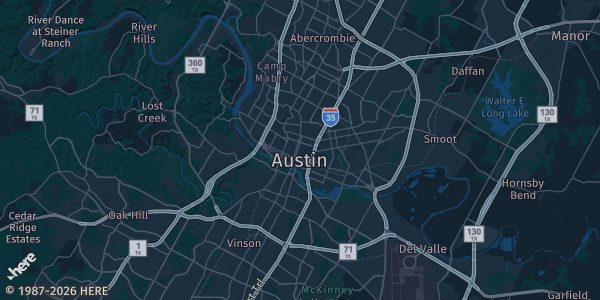 Map of Austin, TX. The exact address of Downtown Austin (Hilton Austin) is not known, so the map shows the area rather than a specific building.