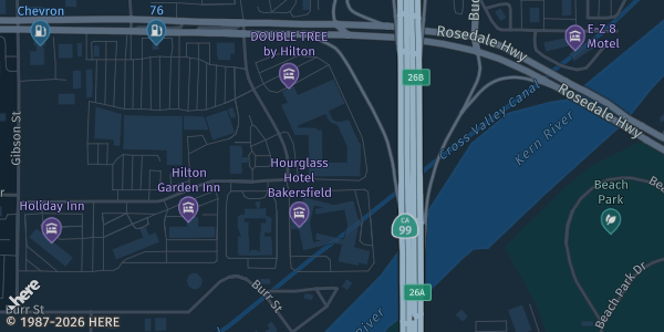 Map showing DoubleTree Hotel in Bakersfield, CA.