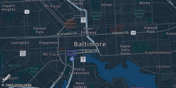 Map of Baltimore, MD. The exact address of Baltimore Comic Con is not known, so the map shows the area rather than a specific building.