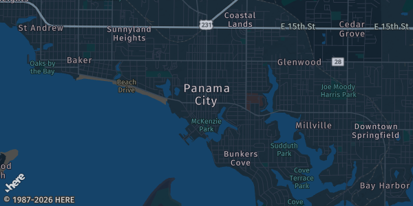 Map of Panama City, FL. The exact address of Central Panhandle Fairgrounds is not known, so the map shows the area rather than a specific building.