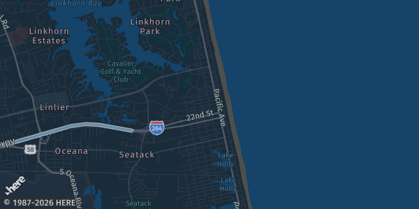 Map of Virginia Beach, VA. The exact address of Philippine Cultural Center is not known, so the map shows the area rather than a specific building.