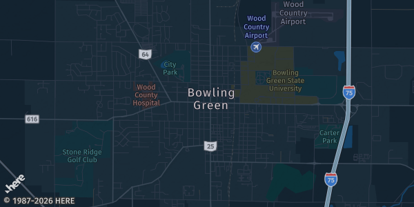 Map of Bowling Green, OH. The exact address of Wood County Fairgrounds Junior Fair Building is not known, so the map shows the area rather than a specific building.
