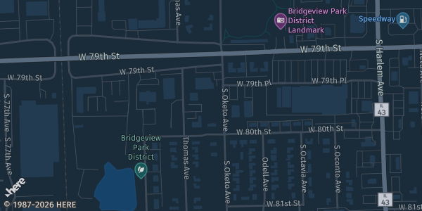 Map showing Bridgeview Community Center in Bridgeview, IL.
