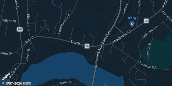 Map showing Topsham Fairgrounds in Topsham, ME.