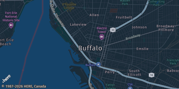 Map of Buffalo, NY. The exact address of The Powerhouse at Buffalo Color Park is not known, so the map shows the area rather than a specific building.