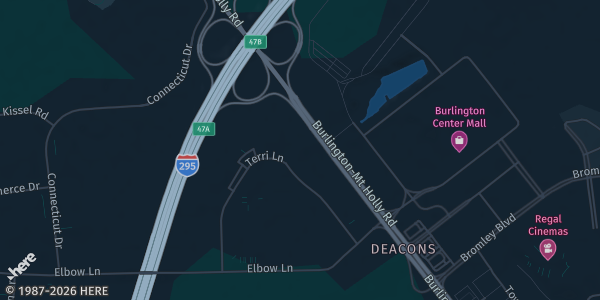 Map showing Masonic Lodge #2 in Burlington Township, NJ.