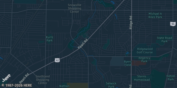 Map of Parma Heights, OH. The exact address of Greenbrier Square Mall is not known, so the map shows the area rather than a specific building.