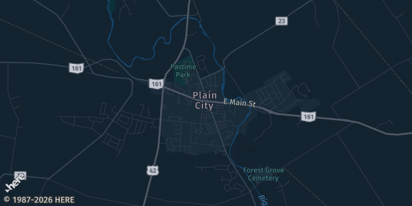 Map of Plain City, OH. The exact address of Plain City Elementary School is not known, so the map shows the area rather than a specific building.