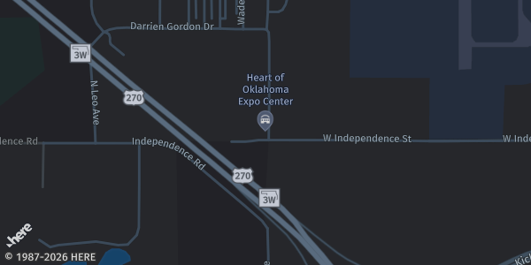 Map showing Heart of Oklahoma Exposition Center in Shawnee, OK.