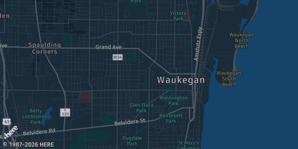 Map of waukegan, IL. The exact address of Lakehurst Event Center is not known, so the map shows the area rather than a specific building.
