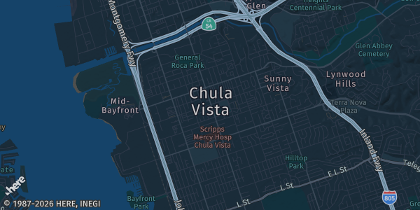 Map of Chula Vista, CA. The exact address of Gaylord Pacific Resort & Convention Center is not known, so the map shows the area rather than a specific building.