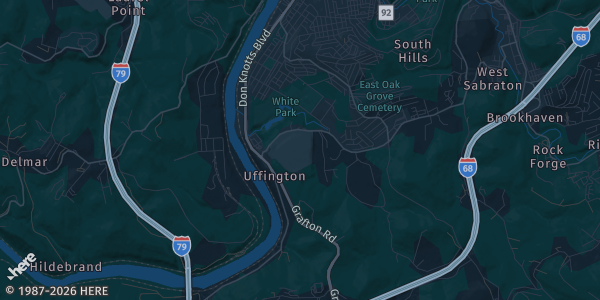 Map of Morgantown, WV. The exact address of Card Show is not known, so the map shows the area rather than a specific building.