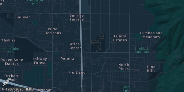 Map of Alene, ID. The exact address of Cardcon is not known, so the map shows the area rather than a specific building.