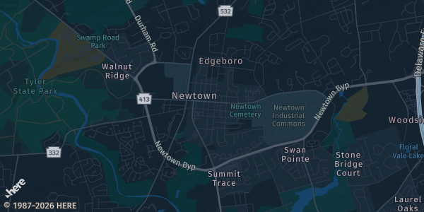 Map of Newtown, PA. The exact address of Newtown Sports & Event Center is not known, so the map shows the area rather than a specific building.
