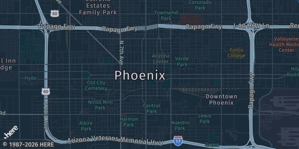 Map of Phoenix, AZ. The exact address of Royal Palace Event Center is not known, so the map shows the area rather than a specific building.