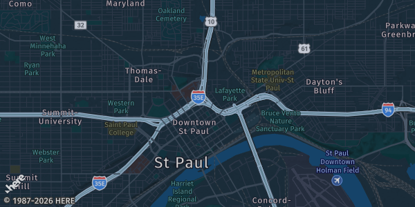 Map of St. Paul, MN. The exact address of Maplewood Mall is not known, so the map shows the area rather than a specific building.