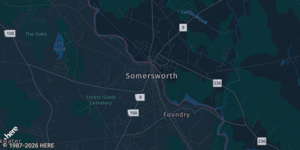 Map of Somersworth, NH. The exact address of New England Sports Hub is not known, so the map shows the area rather than a specific building.