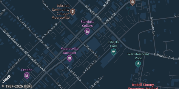 Map showing Charles Mack Citizen Center in Mooresville, NC.