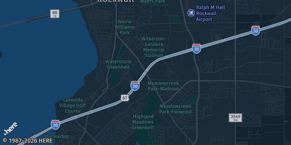 Map of Rockwall, TX. The exact address of Hilton Dallas/Rockwall Lakefront is not known, so the map shows the area rather than a specific building.