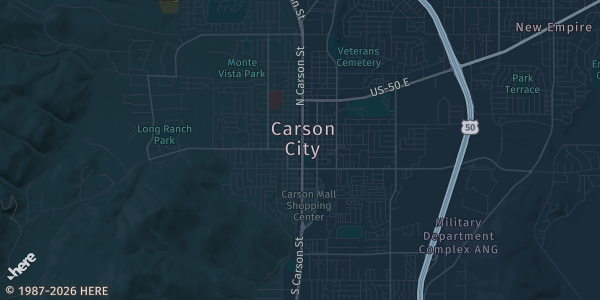 Map of Carson City, NV. The exact address of Multi-Purpose Athletic Center is not known, so the map shows the area rather than a specific building.
