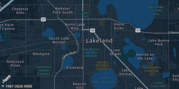 Map of Lakeland, FL. The exact address of RP Funding Center is not known, so the map shows the area rather than a specific building.