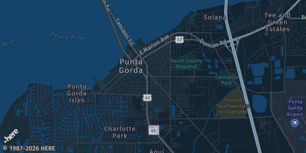 Map of Punta Gorda, FL. The exact address of Charlotte Harbor Event and Conference Center is not known, so the map shows the area rather than a specific building.