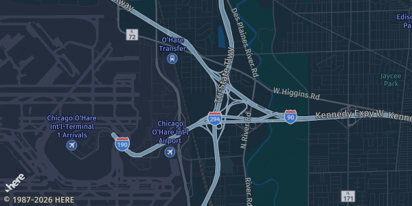 Map of Rosemont, IL. The exact address of Donald E Stephens Convention Center is not known, so the map shows the area rather than a specific building.