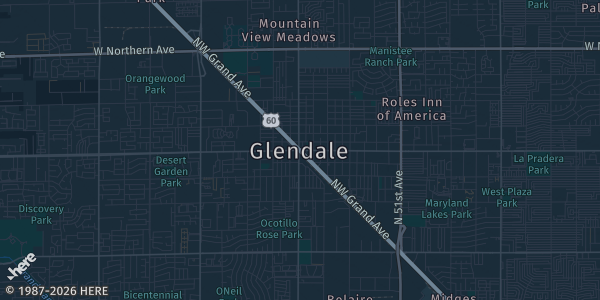 Map of Glendale, AZ. The exact address of Martin Auto Museum & Event Center is not known, so the map shows the area rather than a specific building.