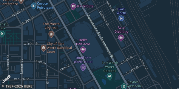 Map showing Fort Worth Convention Center in Fort Worth, TX.