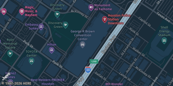Map showing George R. Brown Convention Center, Hall B in Houston, TX.