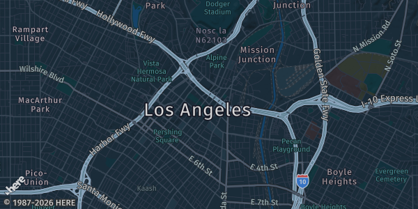 Map of Los Angeles, CA. The exact address of Los Angeles Convention Center is not known, so the map shows the area rather than a specific building.