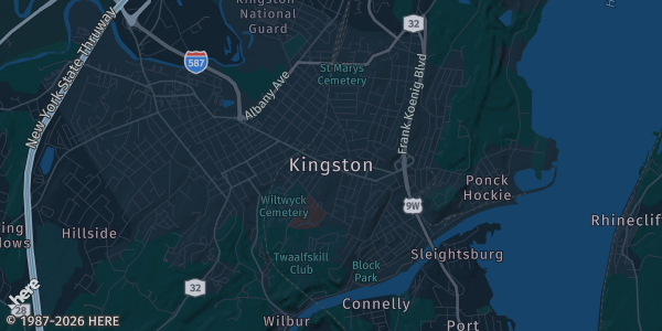 Map of Kingston, NY. The exact address of Best Western Plus is not known, so the map shows the area rather than a specific building.