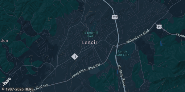Map of Lenoir, NC. The exact address of Cardwell Agriculture Fairgrounds is not known, so the map shows the area rather than a specific building.