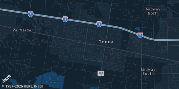 Map of Donna, TX. The exact address of Consuelo's Event Center is not known, so the map shows the area rather than a specific building.