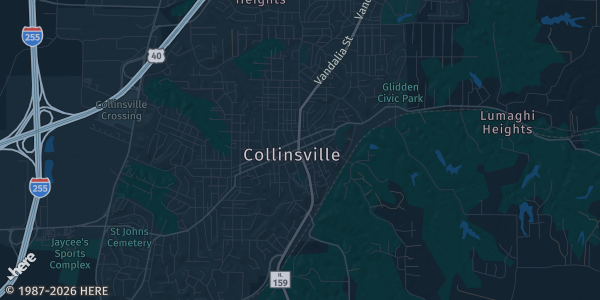 Map of Collinsville, IL. The exact address of The Crossings Church Collinsville is not known, so the map shows the area rather than a specific building.