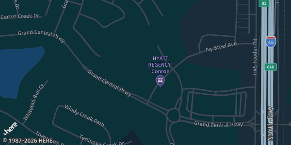 Map showing Hyatt Regency Conroe in Conroe, TX.