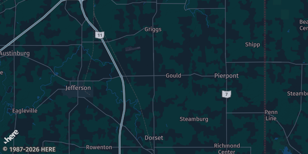 Map of Jefferson, OH. The exact address of Giddings Hall is not known, so the map shows the area rather than a specific building.