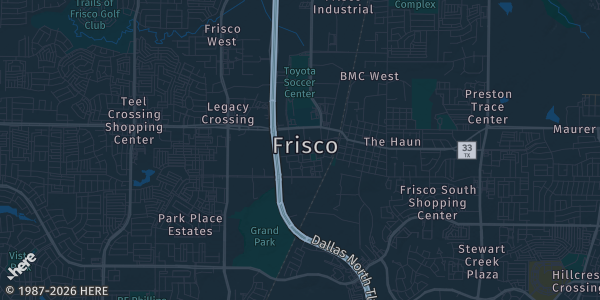 Map of Frisco City, TX. The exact address of Frisco Event Center is not known, so the map shows the area rather than a specific building.