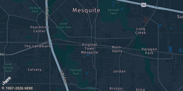 Map of Mesquite, TX. The exact address of Mesquite Convention Center is not known, so the map shows the area rather than a specific building.