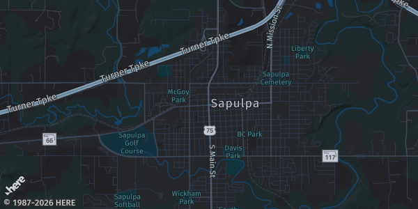 Map of Sapulpa, OK. The exact address of Creek County Fairgrounds is not known, so the map shows the area rather than a specific building.