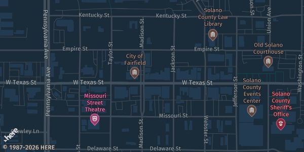 Map showing Downtown Card Show in Fairfield, CA.