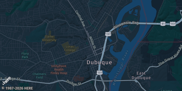 Map of Dubuque, IA. The exact address of Dubuque County Fairgrounds 4-H building is not known, so the map shows the area rather than a specific building.