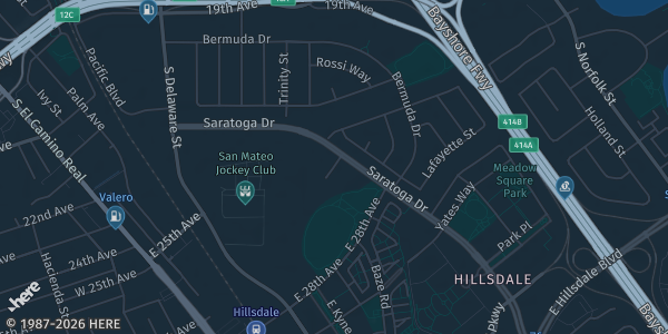 Map showing San Mateo County Event Center in San Mateo, CA.